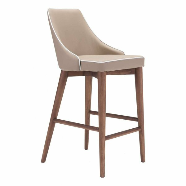 Gfancy Fixtures 37 x 18 x 19.7 in. Beige with White Piping & Walnut Counter Chair GF3670802